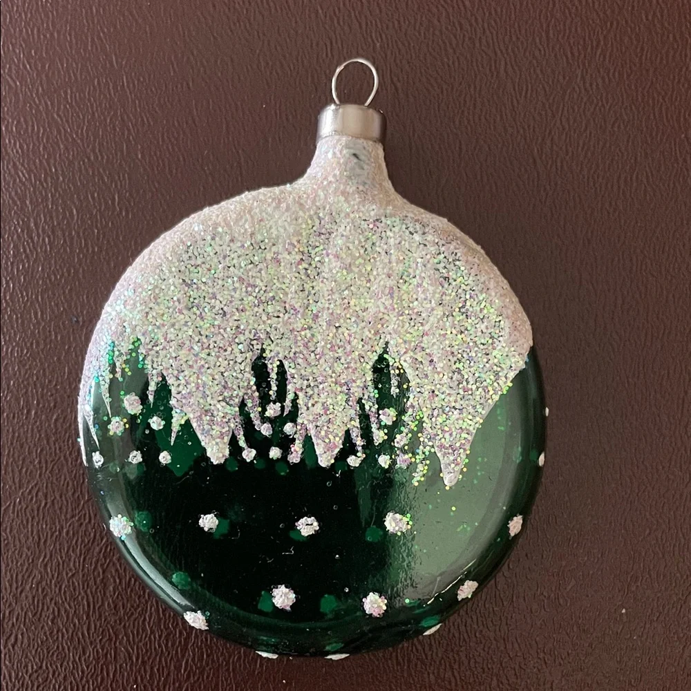 Green and White flat round Christmas Ornament